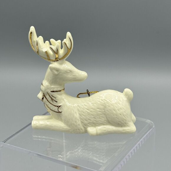 Vtg Ceramic Reindeer Christmas Ornament Gold Gild Accents Holiday Deer Unmarked - Picture 8 of 10